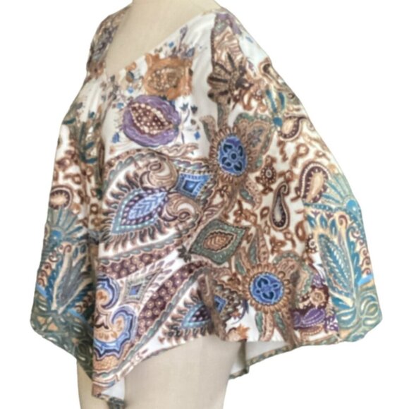 Chico's Poncho Faux Suede Paisley Floral Sz S/M #132M - Picture 5 of 10